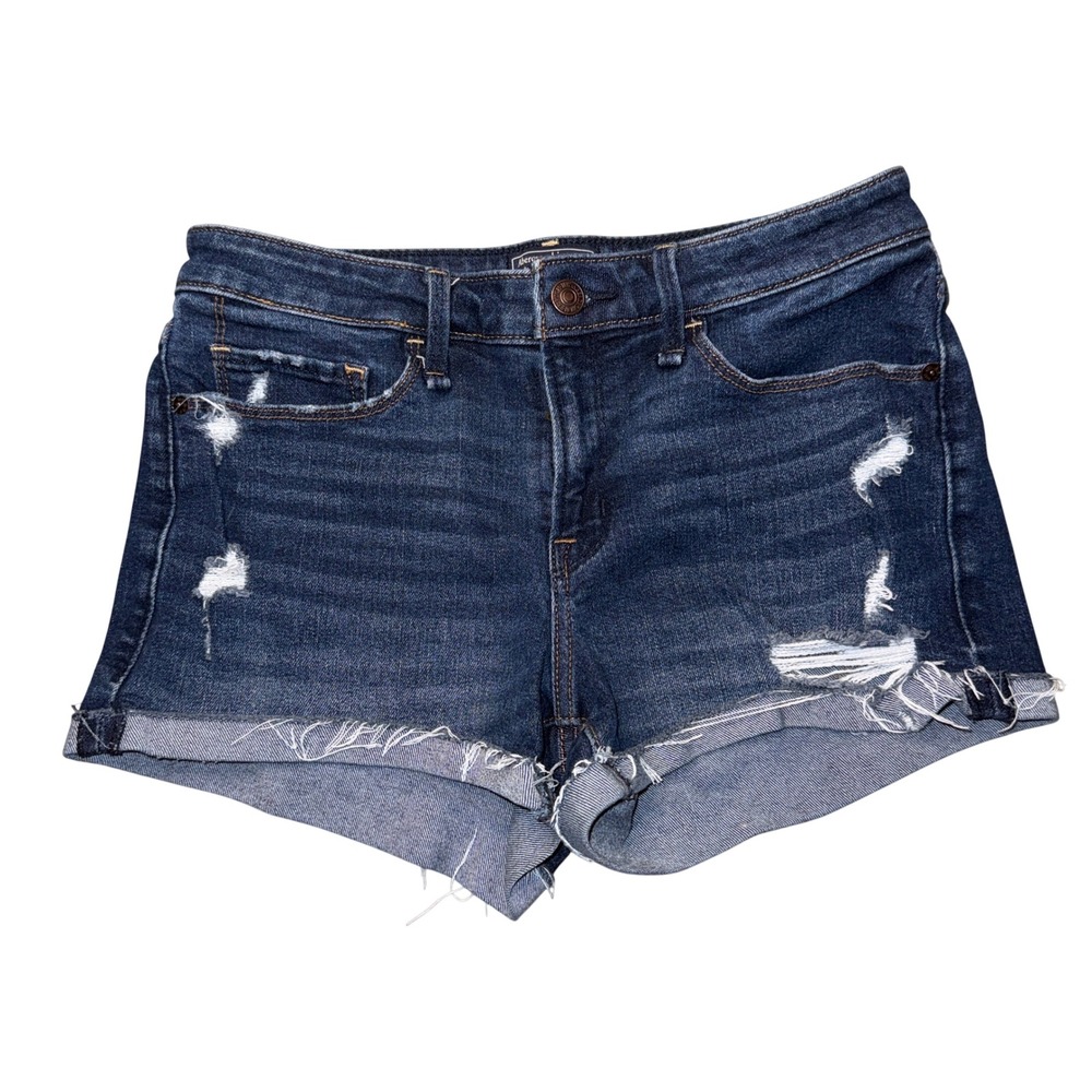 Abercrombie & Fitch Harper Low Rise Short 27 4 Dark Wash Distressed Raw Hem